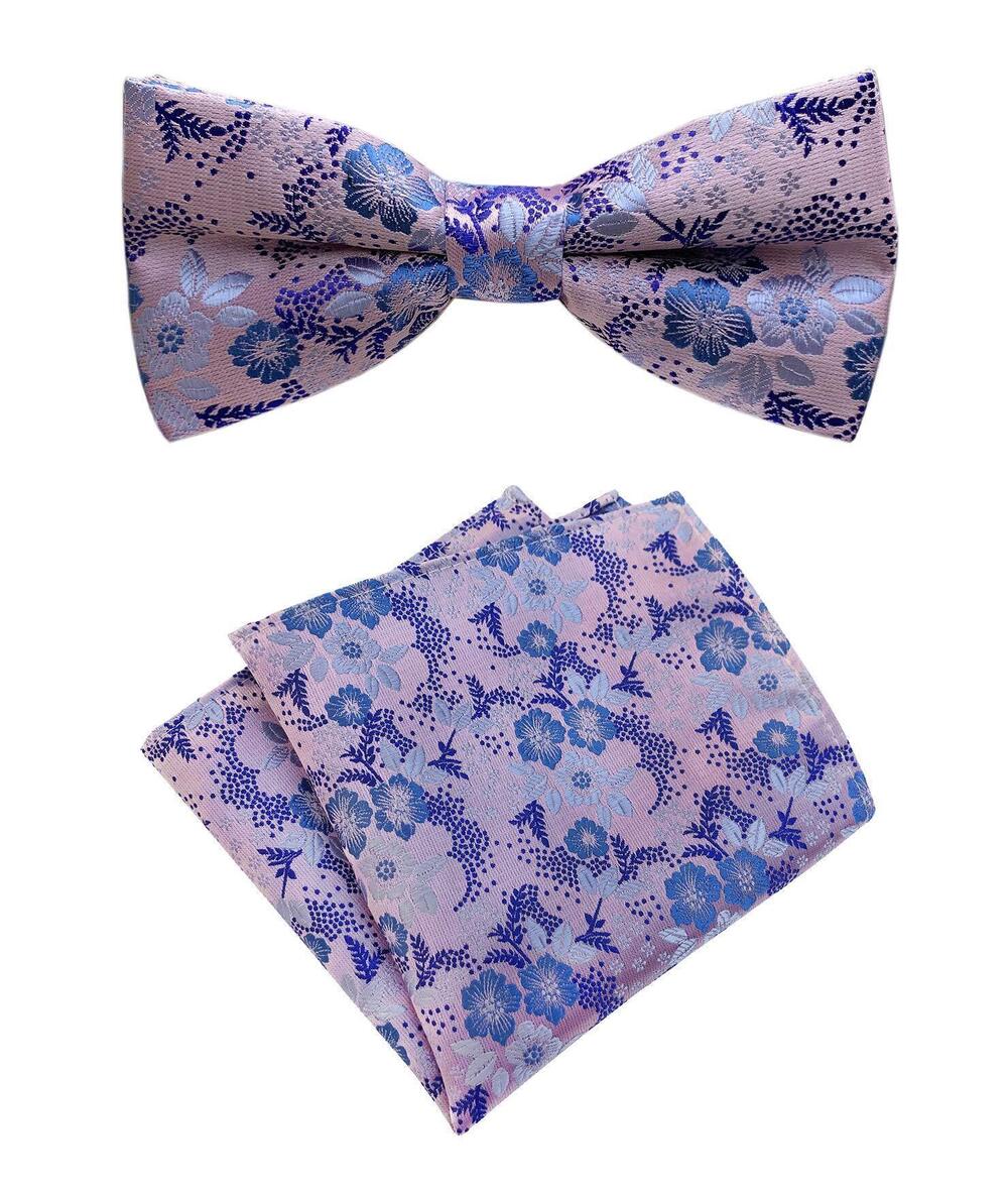 2190 Pink Blue Bow Tie Pocket Square Set Summer Cool Gentleman Party